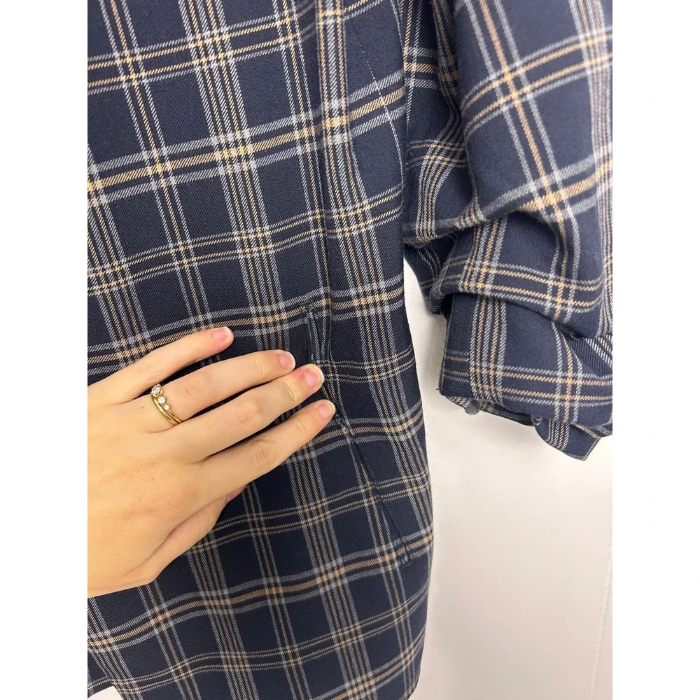 Aritzia BABATON Macauley Navy‎ Plaid Blazer 3/4 sleeve Size 10 academia career - Picture 12 of 12